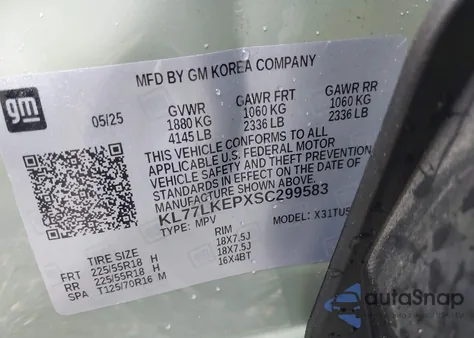 2025 Chevrolet Trax Fwd Activ from USA, damaged, VIN KL77LKEPXSC299583